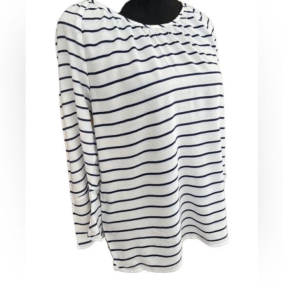 Banana Republic white/black striped rayon scoop neck top, 3/4 bell sleeves sz S - Picture 4 of 5